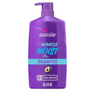 Aussie Miracle Moist Shampoo for All Hair Types – Dry, Curly, Coily, Wavy, Straight – Paraben-Free, Moisturizing, Gentle Cleansing with Avocado & Jojoba Seed Oil, 26.2 Fl Oz