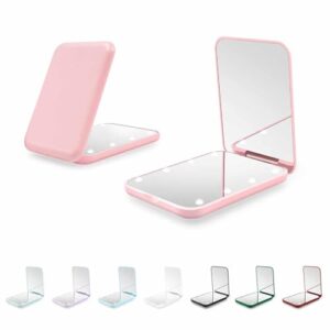 Compact Mirror, 1X/3X Magnification LED Pocket Mirror with Nternal BIattery, Mini Mirror for Purse, Pocket,Travel and Present (Pink)