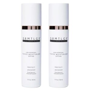 DRMTLGY Anti-Aging Tinted Moisturizer with SPF 46. Universal Tint. All-In-One Light Coverage Dewy Tinted Face Sunscreen with Broad Spectrum Protection Against UVA and UVB Rays. 1.7 oz, 2 pack