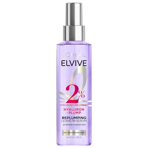 L’Oreal Paris Elvive Hyaluron Plump Moisture Plump Hair Serum for Dehydrated, Dry Hair with Hyaluronic Acid Care Complex, Paraben-Free, 4.4 Fl Oz
