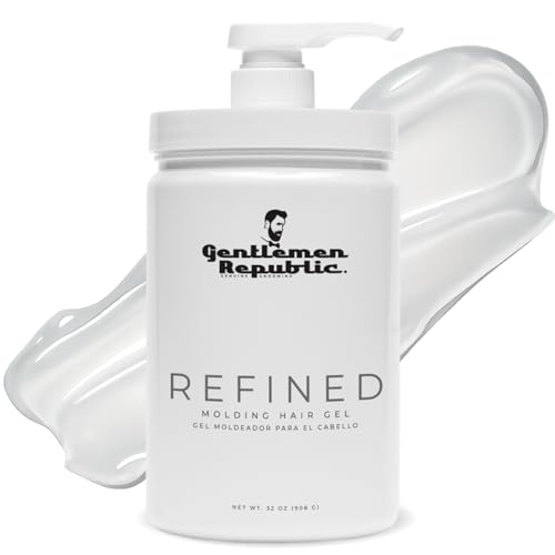 Gentlemen Republic 32oz Refined Hair Gel with Pump for Men – Premium Gel For Men Humidity Resistant & Alcohol-Free – All Day Shine and Hold for All Hair Types and Never Flakes – Made in the USA
