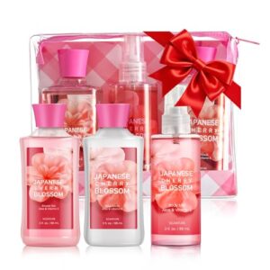 Bath Gift for Women and Girls, Japanese Cherry Blossom Spa Set With Natural Extracts, 3PCS Set – Shower Gel, Lotion, Mist, Personal Self Care Kit, Body Care Travel Set