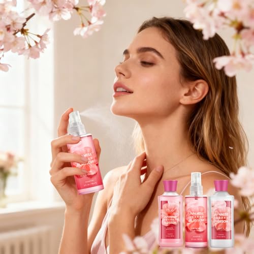 Bath Gift for Women and Girls, Japanese Cherry Blossom Spa Set With Natural Extracts, 3PCS Set – Shower Gel, Lotion, Mist, Personal Self Care Kit, Body Care Travel Set - Image 4