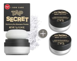 I DEW CARE Dry Shampoo Powder – Tap Secret Orignal + Refill 2 Pack | With Black Ginseng, Non-aerosol, Benzene-free, Mattifying Root Boost, No White Cast, Travel Size, Hair Volume