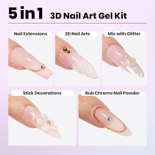 Beetles 3D Gel Nail Art Kit-Crystal Orb 3D Nail Art Clear 1 oz 5 in 1 Non-Sticky Hand Sculpting Building for Beginner DIY Salon at Home,Clear Solid Builder Nail Gel, UV & LED Lamp Cured Needed - Image 2