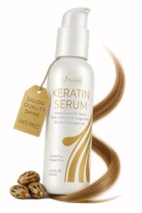 VITAMINS hair cosmetics Keratin Hair Serum Oil for Frizzy, Dry, Damaged Hair – Anti-Frizz Shine Gloss Treatment, Heat Protectant with Biotin, Castor Oil and Collagen – 4.25 fl oz