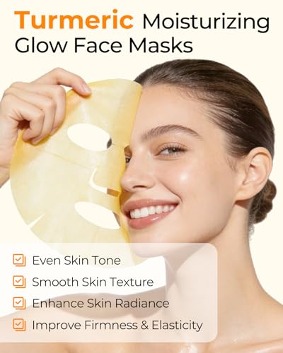 6 Sheet Masks Kojic Acid Turmeric Face Mask Even-Looking Skin Tone, Elasticity, Radiant, Hydrating Face Masks for Dull Skin Facial Mask Controlling Oil and Refining Pores Facemask Skincare - Image 3