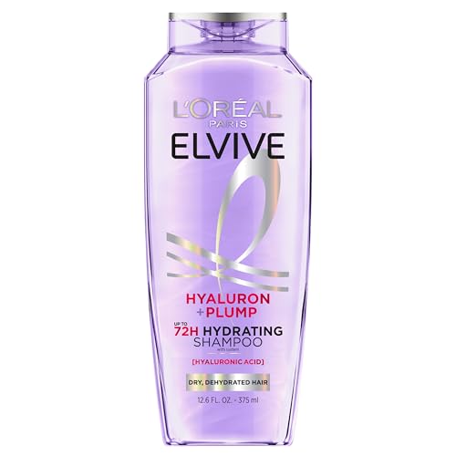 L’Oreal Paris Elvive Hyaluron Plump Hydrating Shampoo for Dehydrated, Dry Hair Infused with Hyaluronic Acid Care Complex, Paraben-Free, 12.6 Fl Oz