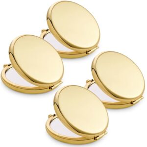 Compact Mirror for Purse, Metal Round Shell, Double-Sided 1X/2X Magnifying, Portable Travel Makeup Mirror, Mini Pocket Mirror, Gold,4 Packs