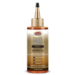 African Pride Black Castor Miracle Hair & Scalp Sealing Oil – Hair Oil with Black Castor, Tea Tree & Soybean Oil for Moisture Lock, Scalp Relief & Growth Support | 6oz
