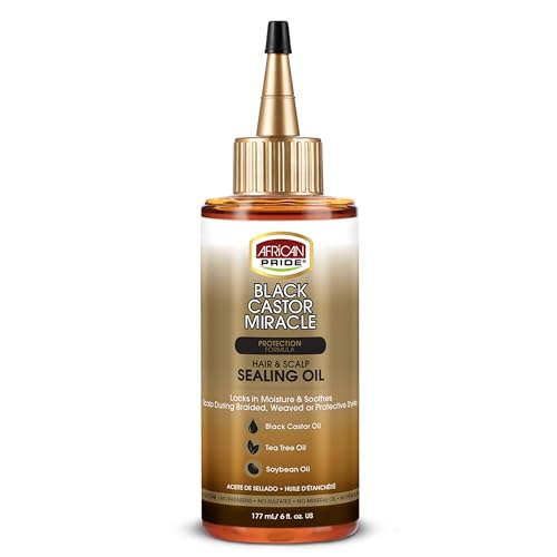 African Pride Black Castor Miracle Hair & Scalp Sealing Oil – Hair Oil with Black Castor, Tea Tree & Soybean Oil for Moisture Lock, Scalp Relief & Growth Support | 6oz