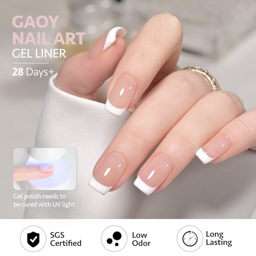 GAOY White Swirl Gel Nail Polish Art Liner, 12ml Classic Color Nail Paint Design with Thin Brush, UV Light Cure for DIY French Manicure at Home - Image 3