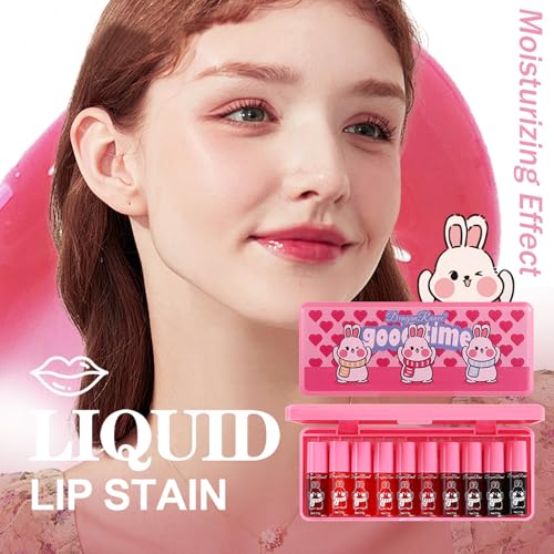 10 Colors Lip Tint Stain Set,Korean Lip Gloss,Watery Lip Stain Mini Liquid Lipstick Waterproof,Moisturizing Lip Stain Set Multi-Use Lip and Cheek Tint,Non-Stick Cup,Lightweight,Vivid Color Lip Makeup - Image 3