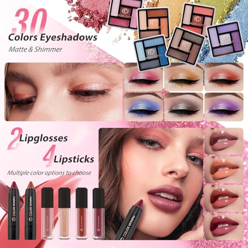 Color Nymph Starter Makeup Kit for Tweens Girls, Train Case for Women Full Kit with Eye Shadow, Lipstick, Blush, Brushes, Lipgloss, Mascara, Brow Wax and Mirror Pink Full Starter Cosmetics Set - Image 2