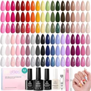 beetles 44pcs Gel Nail Polish Set – 36 Colors Colorful Muse Gel Polish Kit Pink Nude Red Yellow Green Black White Glitter Nail Kit Base Top Coat UV LED Needed Salon DIY Home Gift for Women