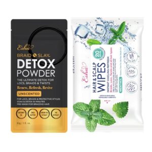 Esha Detox Kit – Hair & Scalp Wipes + Unscented Detox Powder – Scalp Cleanse & Buildup Care for Braids, Wigs, Weaves, Protective Styles